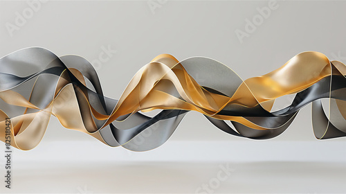 Abstract Gold and Black Fluid Curves in Modern Art Design. Ribbons.