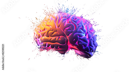 A vivid, multicolored 3D human brain on a transparent background PNG