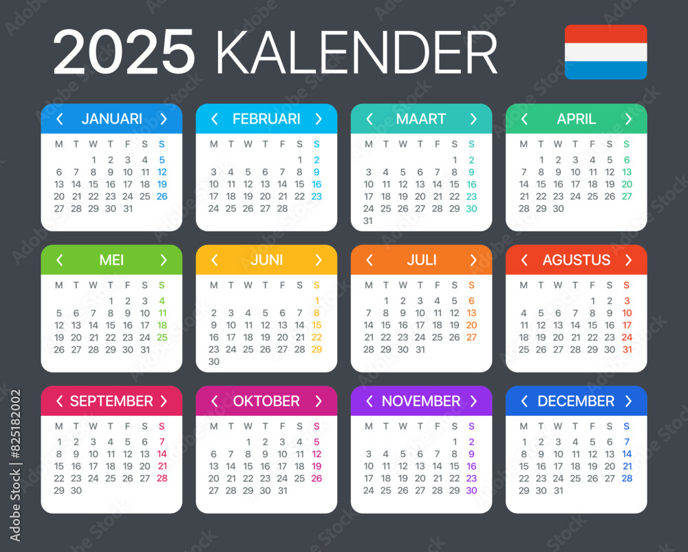 2025 Calendar - vector template graphic illustration - Netherlands version 2025 Calendar - vector template graphic illustration - Netherlands version