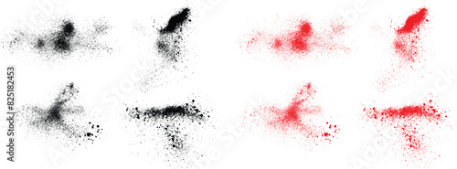 Vector grunge texture black and red color blood illustration brush stroke set. Ink splatter grunge banner background