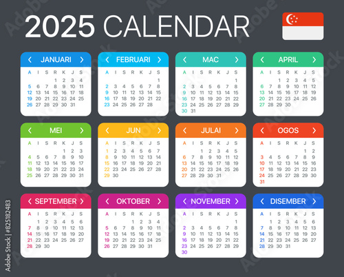 2025 Calendar - vector template graphic illustration - Singaporean version