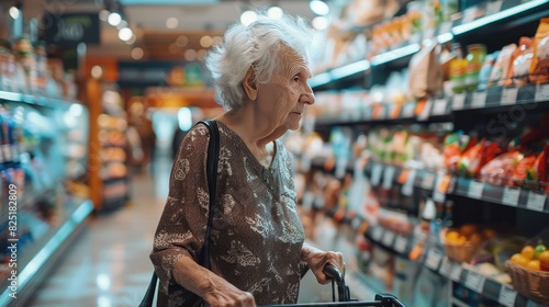 Golden Shoppers Journey: Elderly Woman at the Grocery Store photo