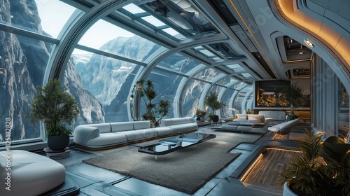 Modern and futuristic apartment. Created with generative AI.