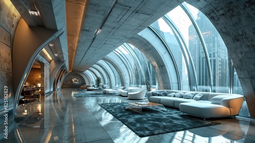 Modern and futuristic apartment. Created with generative AI.