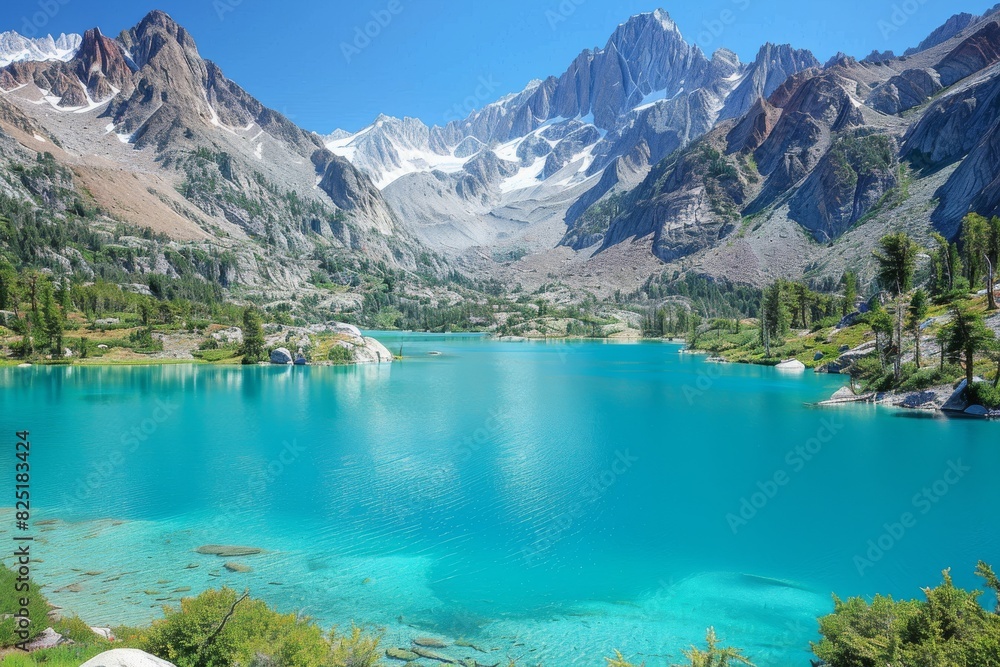 Majestic Blue Lake Surrounded by Mountains