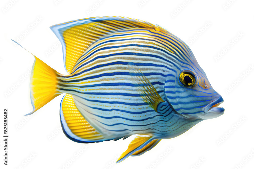 Obraz premium Exotic lined surgeonfish isolated on white background