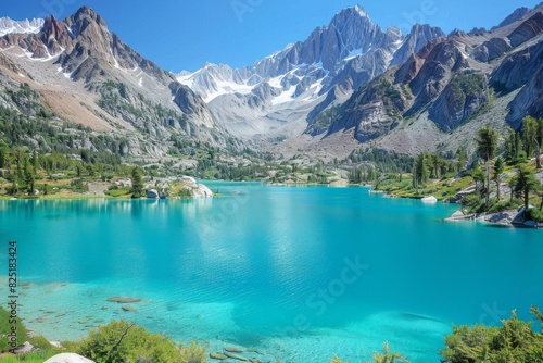 Majestic Blue Lake Surrounded by Mountains