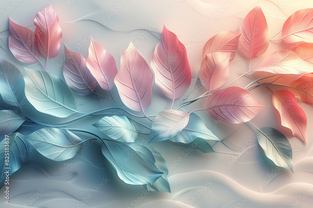 Abstract Pastel Leaves on Gradient Background   Modern Nature Inspired Art