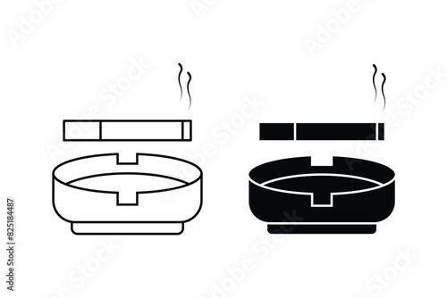 Cigarette with ashtray icon set. Vector illustration