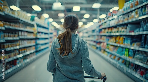Grocery Galore: A Woman Maneuvering Through Aisles photo