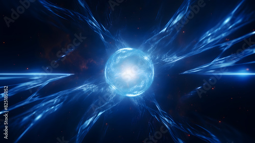 Digital blue glowing high energy plasma force field in space poster background