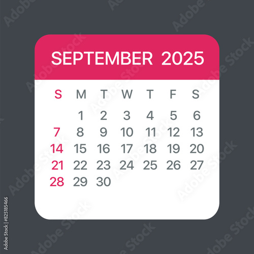 September 2025 Calendar Leaf - Vector template graphic Illustration