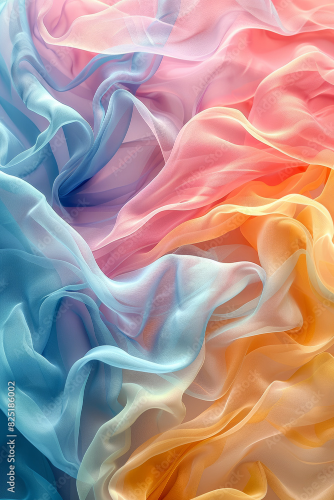 Obraz premium Colorful Flowing Fabric Background with Pastel Gradient Waves and Soft Textures