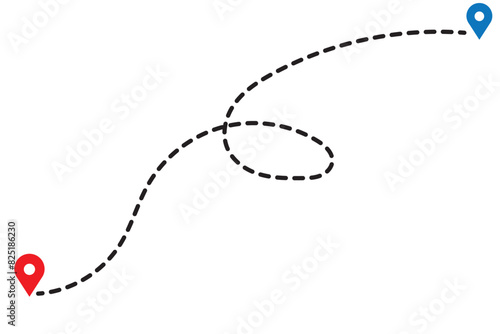Route icon - two points with dotted path and location pin. Route location icon two pin sign and dotted line. Travel vector icon. Travel from start point and dotted line. vector illustration