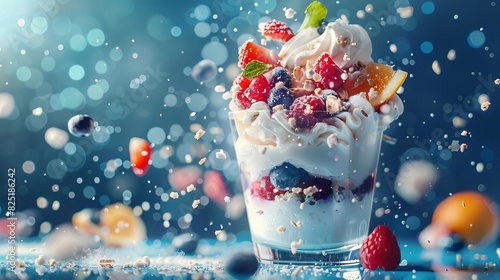 Yummy yoghurt mixture with creative ingredients photo