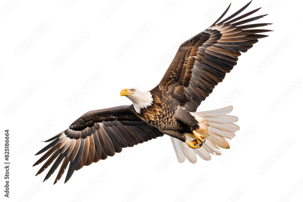 Fototapeta premium American bald eagle flying isolated on white background
