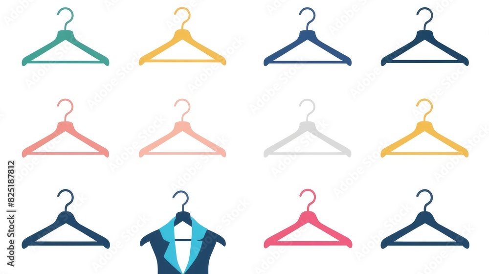 Flat color icons of clothes hangers with quadrant borders on a white background Flat color icons of clothes hangers with quadrant borders on a white background