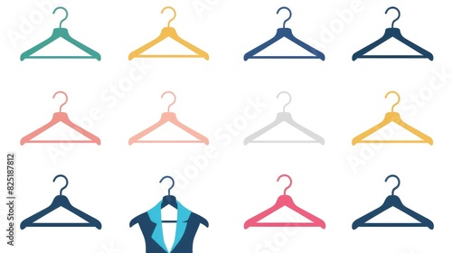 Flat color icons of clothes hangers with quadrant borders on a white background photo