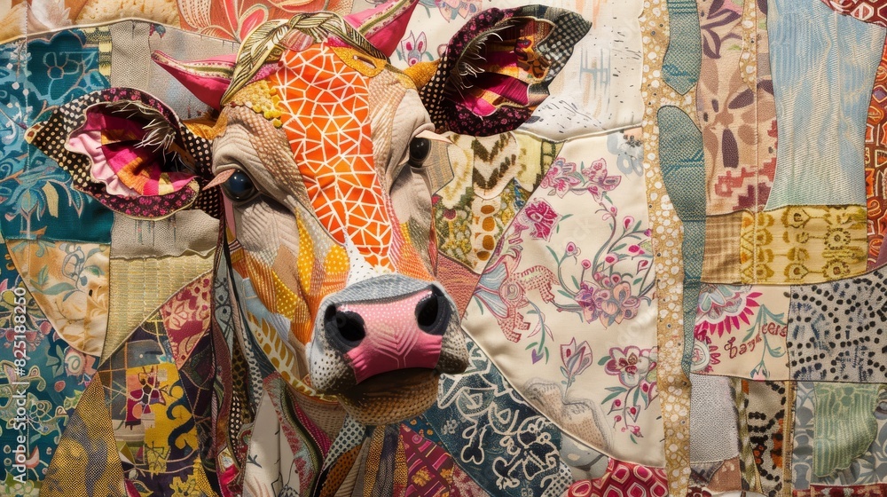 Naklejka premium Colorful patchwork cow for art and design projects