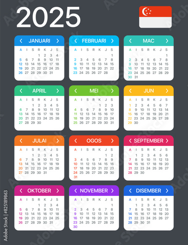 2025 Calendar - vector template graphic illustration - Singaporean version