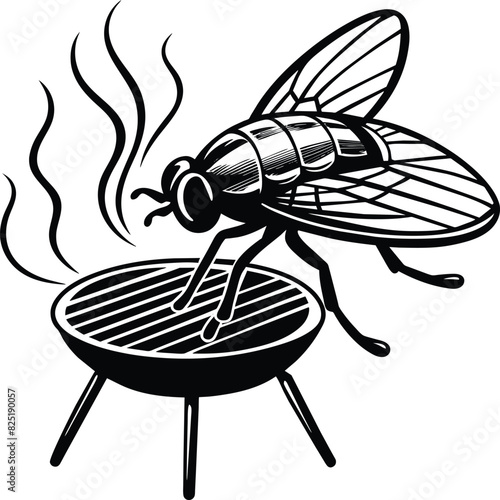 A fly craw linocut. Hand drawn sketch of fly. Retro realistic animal isolated. Vintage style. Doodle