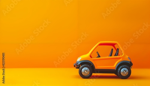 Funky electric toy coupe on tangerine orange background with copy space