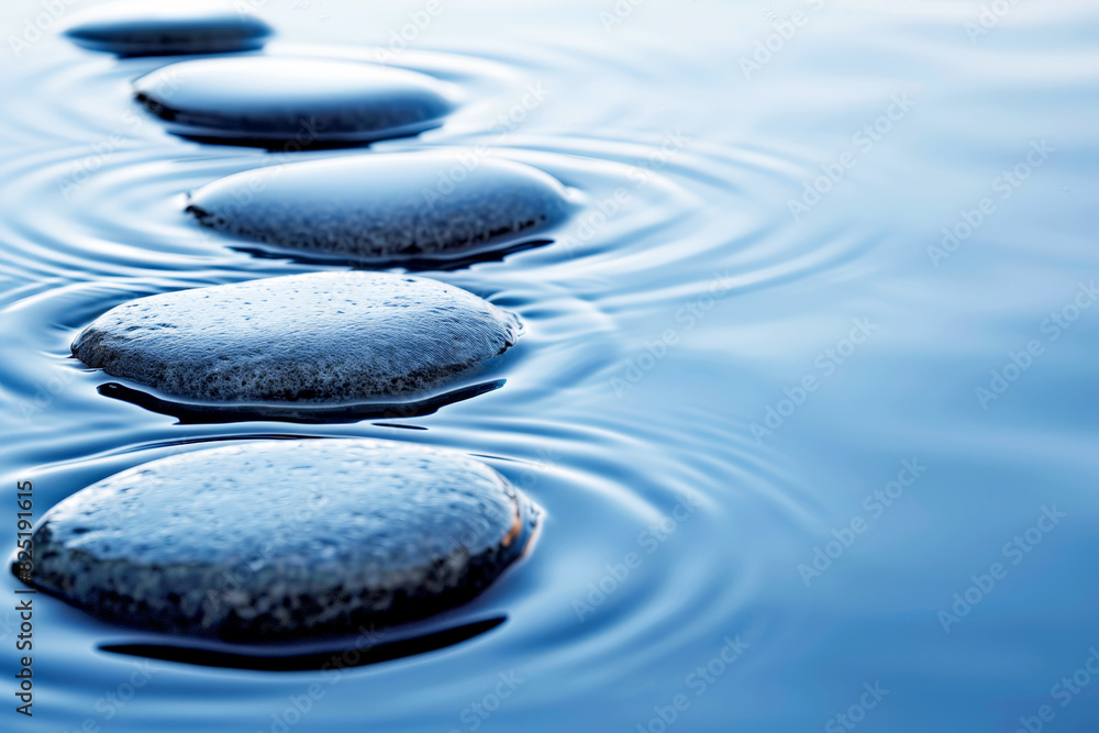 Stones in water, yoga pose theme, tranquil blue, meditation. Stones in water, yoga pose theme, tranquil blue, meditation.