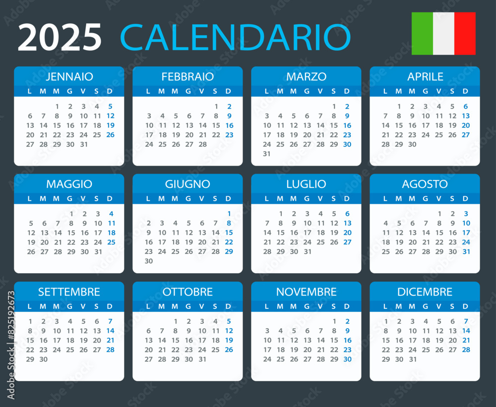 2025 Calendar Italy - vector template graphic illustration - Italian version 2025 Calendar Italy - vector template graphic illustration - Italian version