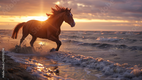 Seaside Cinematic Charm: Sunset Horse Run