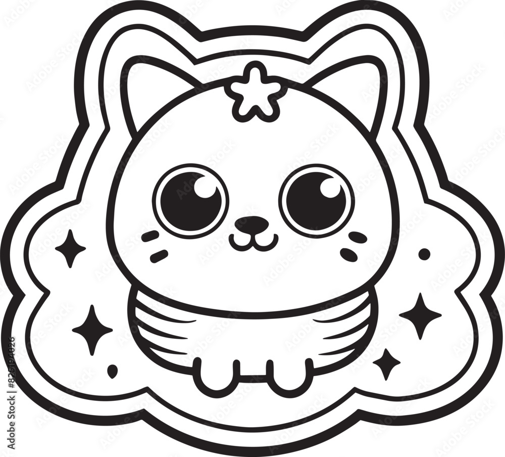cute kawai sticker black and white illustration cute kawai sticker black and white illustration