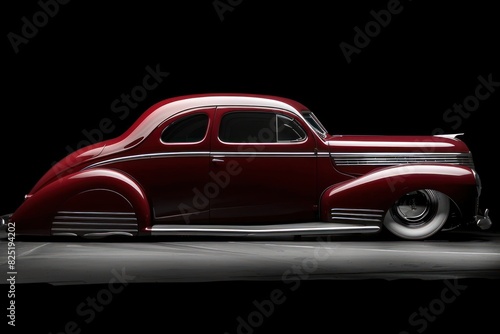 A beautifully restored classic car  specifically a 1930s or 1940s vintage coupe  in a stunning deep red color with chrome accents - AI Generated Digital Art