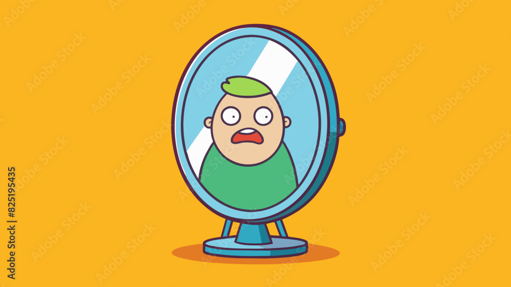 A blurred and distorted reflection in a mirror causing doubt and uncertainty about ones appearance and selfimage.. Cartoon Vector. A blurred and distorted reflection in a mirror causing doubt and uncertainty about ones appearance and selfimage.. Cartoon Vector.