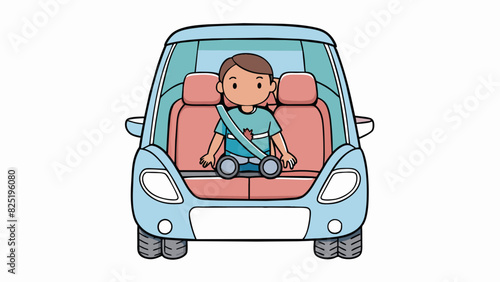 A car with a child car seat securely installed in the back. This depicts responsible parenting and prioritizing the safety of children while driving. Cartoon Vector.