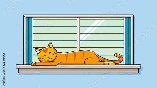 A cat lounges on a windowsill its tail flicking lazily as it looks out at the world. The windowsill is made of smooth cool marble and provides the. Cartoon Vector.