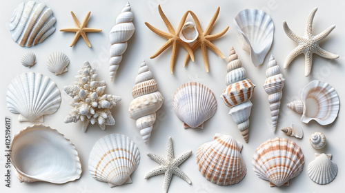 a close up of a bunch of shells on a table photo