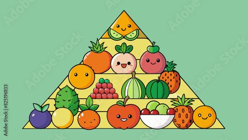 A collection of different fruits arranged in a pyramid shape representing the variety and abundance of natures bounty.. Cartoon Vector.