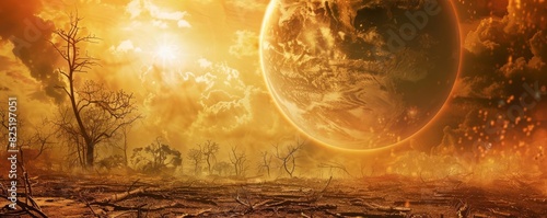 A chaotic world on the brink of environmental collapse due to escalating temperatures photo