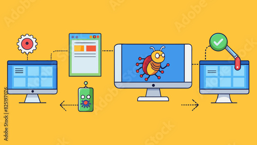 A computer program constantly updating and improving with new features and bug fixes being added over time.. Cartoon Vector.