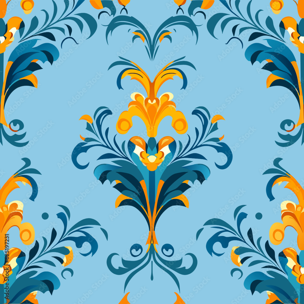Seamless Floral Pattern with Vintage  Swirling Ornaments