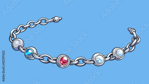 A delicate silver bracelet adorned with tiny gemstones and intricately twisted links catching the light and sparkling with every movement.. Cartoon Vector.