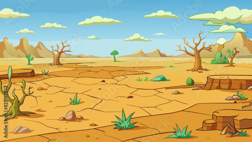 A desolate landscape with no trees plants or animals in sight. The ground is flat and barren not even a single pebble in sight.. Cartoon Vector.