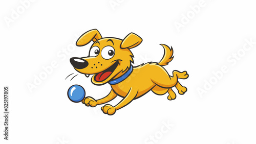 A dog chasing a ball tongue lolling out paws pounding against the ground tail wagging excitedly.. Cartoon Vector.