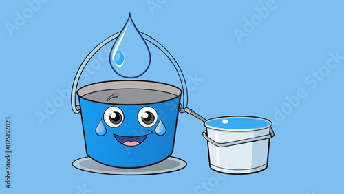 A drop of blue dye added to a bucket of lukewarm water creating a uniform color throughout the liquid. The solution is transparent but has a bluish. Cartoon Vector.