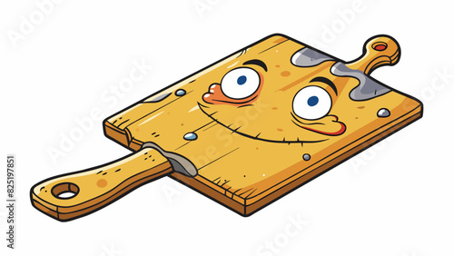 A dull and stained ting board with deep grooves from years of knife s and a lingering odor of old food.. Cartoon Vector.