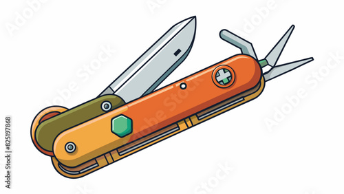A durable multipurpose pocket knife with a razorsharp blade and various tools including a screwdriver and bottle or.. Cartoon Vector.
