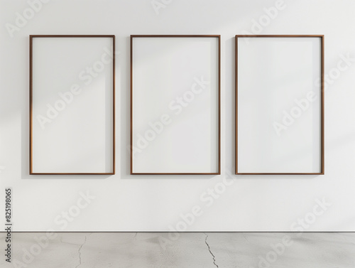 three empty frames hanging on a wall in a white room © Tasfia Ahmed