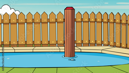 A fence surrounding a pool preventing accidents with its tall height and sy wooden posts.. Cartoon Vector.
