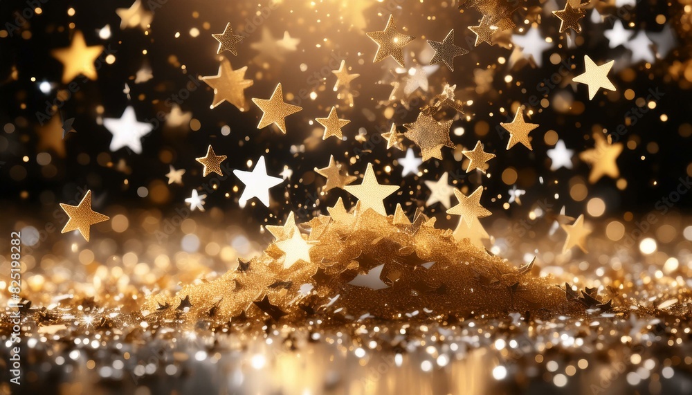 an abundance of golden and white stardust gently dispersed, a whimsical and enchanting atmosphere an abundance of golden and white stardust gently dispersed, a whimsical and enchanting atmosphere