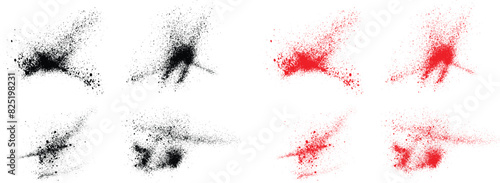Ink paint black and red color blood splatter brush stroke set. Abstract vector ink paint brush stroke