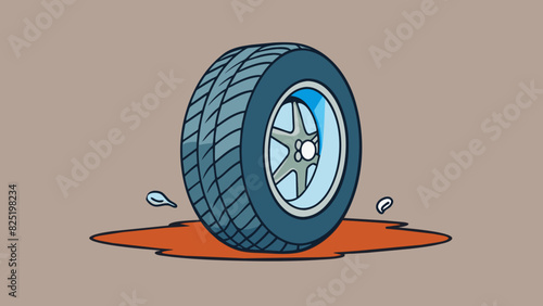 A flat tire The tire appeared deflated with a noticeable dip in the middle where it was lacking air. The rubber was stretched and there was a visible. Cartoon Vector.